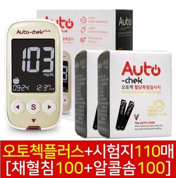 마켓Q,오토첵 플러스 혈당 측정기+ 시험지 110매 침100솜100,,오토첵,26856,혈당기, 혈당, 당체크,,생활/건강 > 건강관리용품