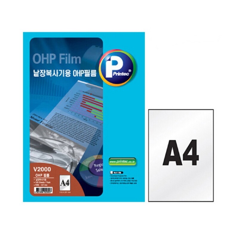 마켓Q,프린텍 OHP 필름V2000-100 낱장복사기용 자료 장기보존 100매,,,프린텍,OHP필름,전용지,A4,자료 장기보존,낱장 복사용,가구/취미/펫 > 문구/사무용품