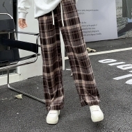 찰랑바지 밴딩 스판 체크무늬 바스락 여성 쿨팬츠